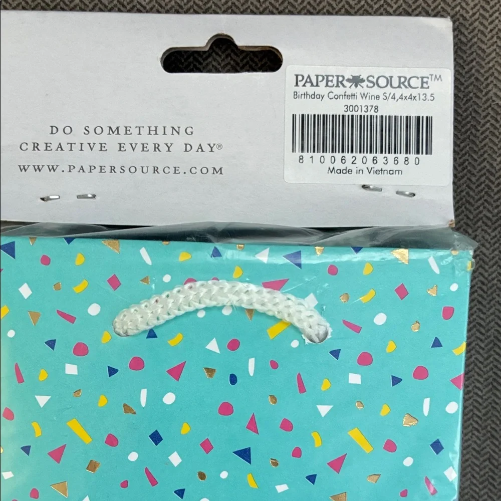 Paper Source Birthday Blue Confetti Wine Gift Bag Set 4 4x4x13.5 NWT